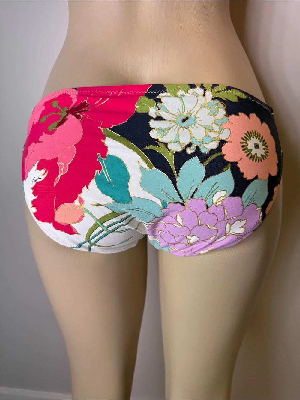 Trina Turk Floral Bikini Bottom - Pink, Black & Teal